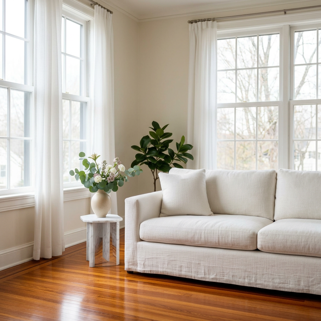 A pristinely clean and bright New England family home interior